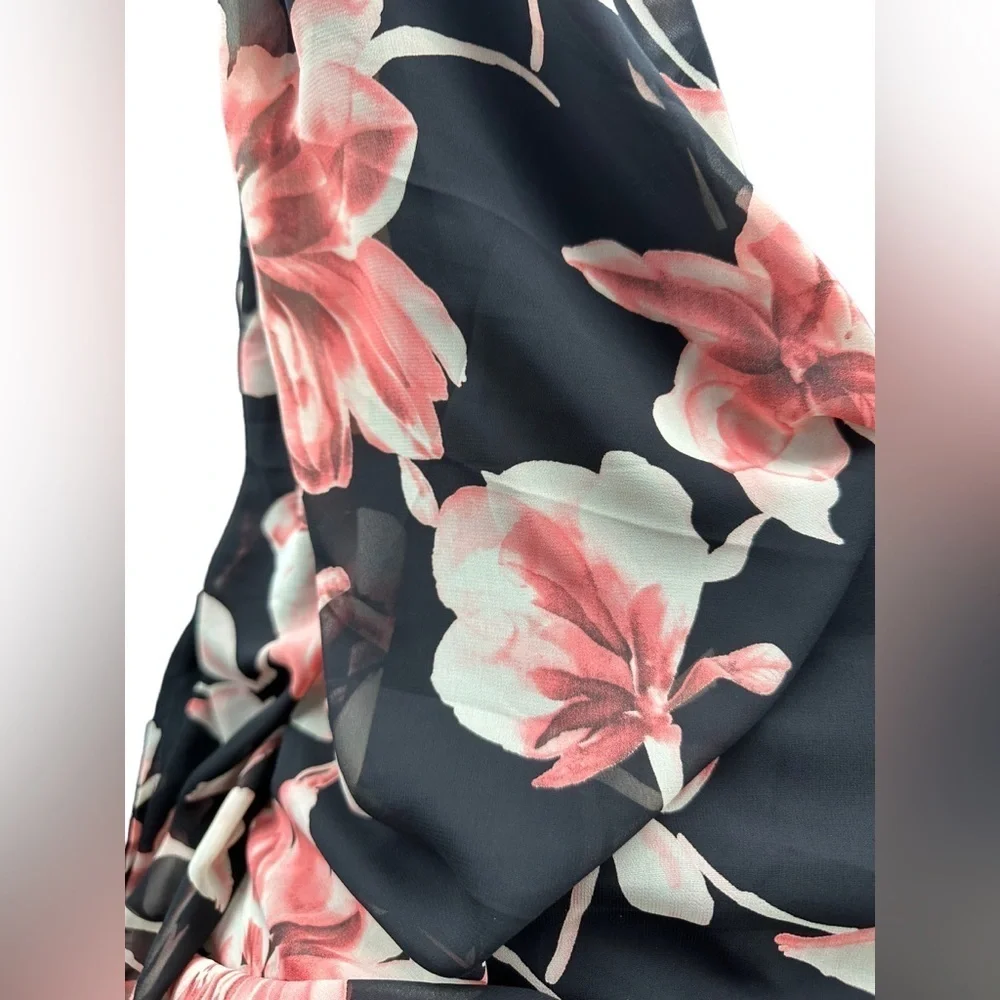 Lulus Infinite Love‎ Black Floral Print Off-the-Shoulder Maxi Dress Sz Small